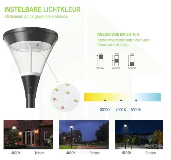 CONIC LED PARKVERLICHTING - DIP-switch voor instelbare lichtkleur