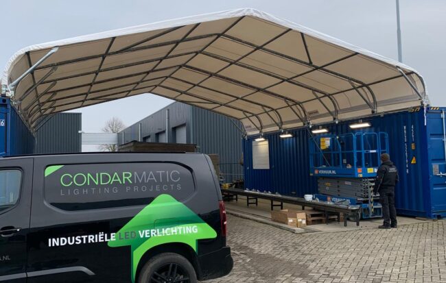 Led verlichting voor containeroverkappingen, loodsen en opslagtenten